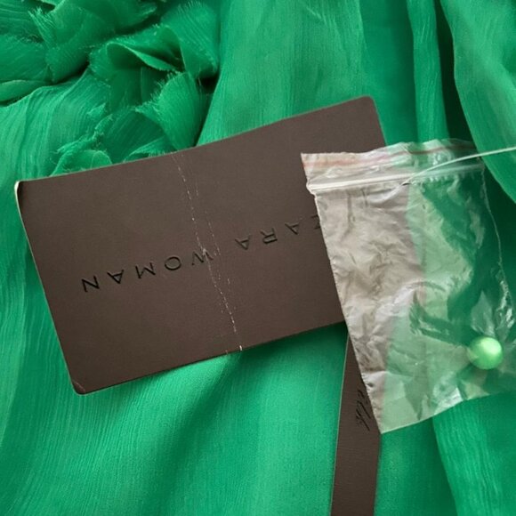 Zara Women 100% Silk Halter Neck Emerald Green Floral Detail A-Line Dress Size L - Picture 16 of 16